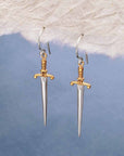 Sterling Silver Sword Dangle Earrings- 38x10mm