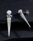 Sterling Silver Pearl Post Earrings with Hinged Spike 35x8mm