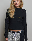 Studded Ribbed Sweater- Black