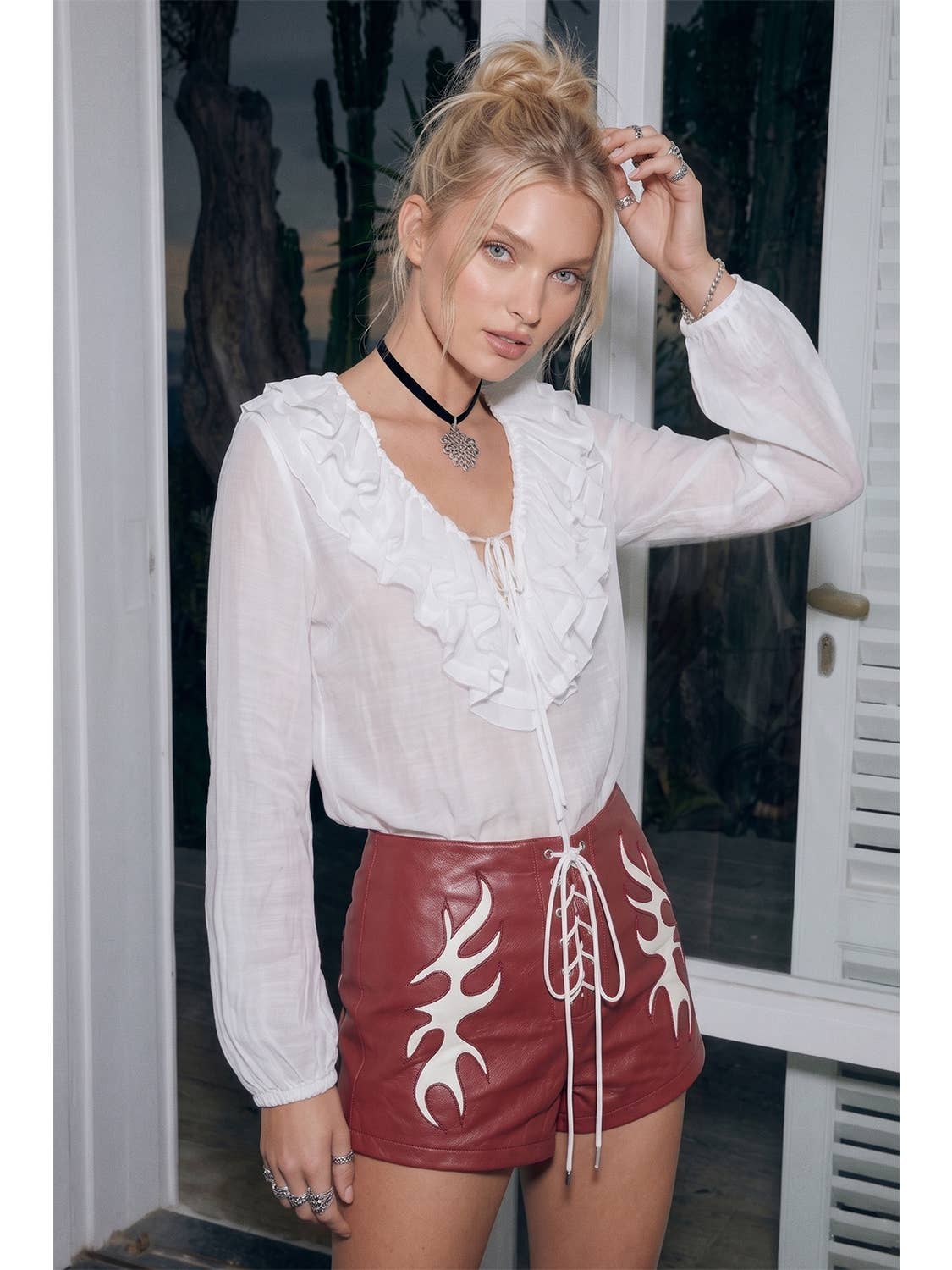 Vegan Leather Lightning Shorts - Red-
