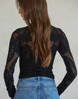 Long Sleeve Mesh Floral Top- Black-