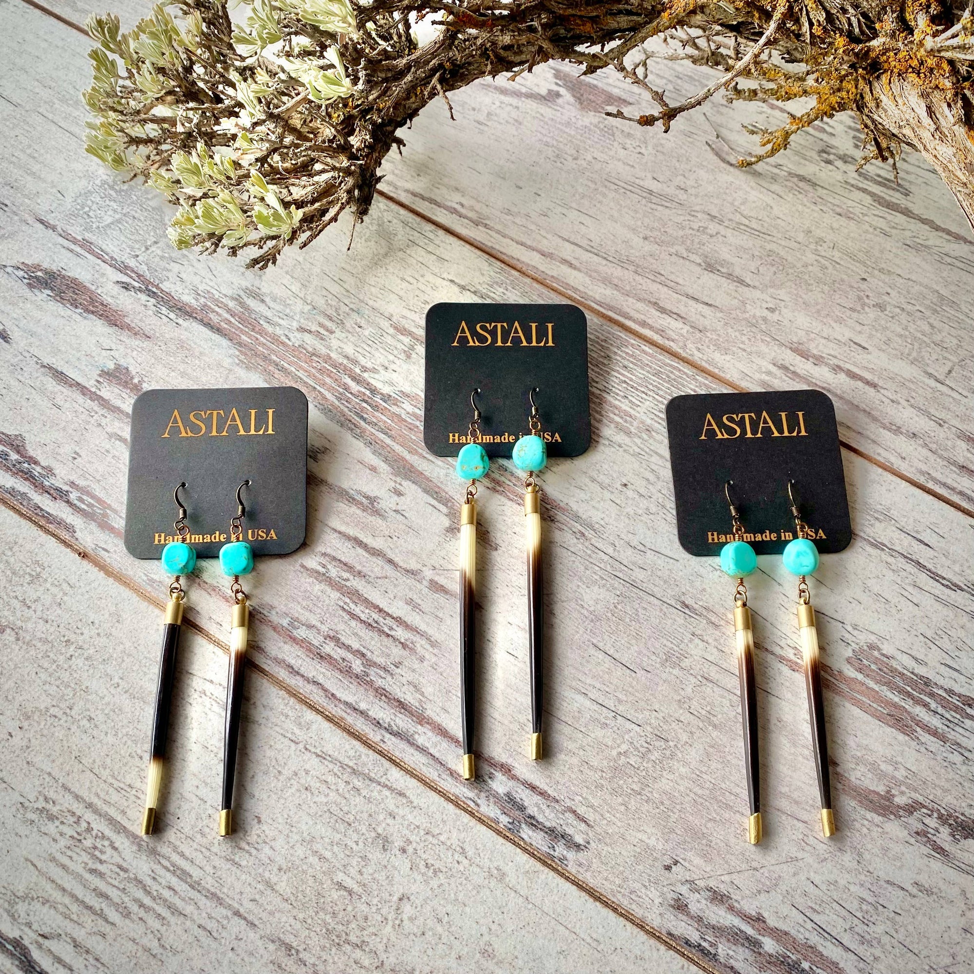 Porcupine Quill &amp; Turquoise Earrings