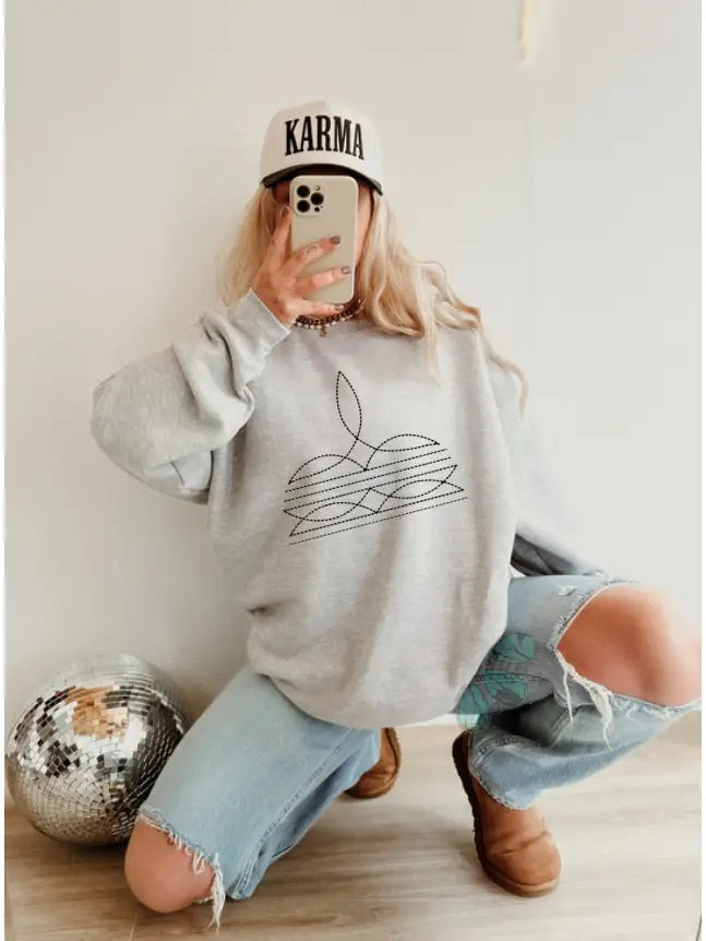 Boot Stitch - Crew Sweatshirt- Ash Gray- 