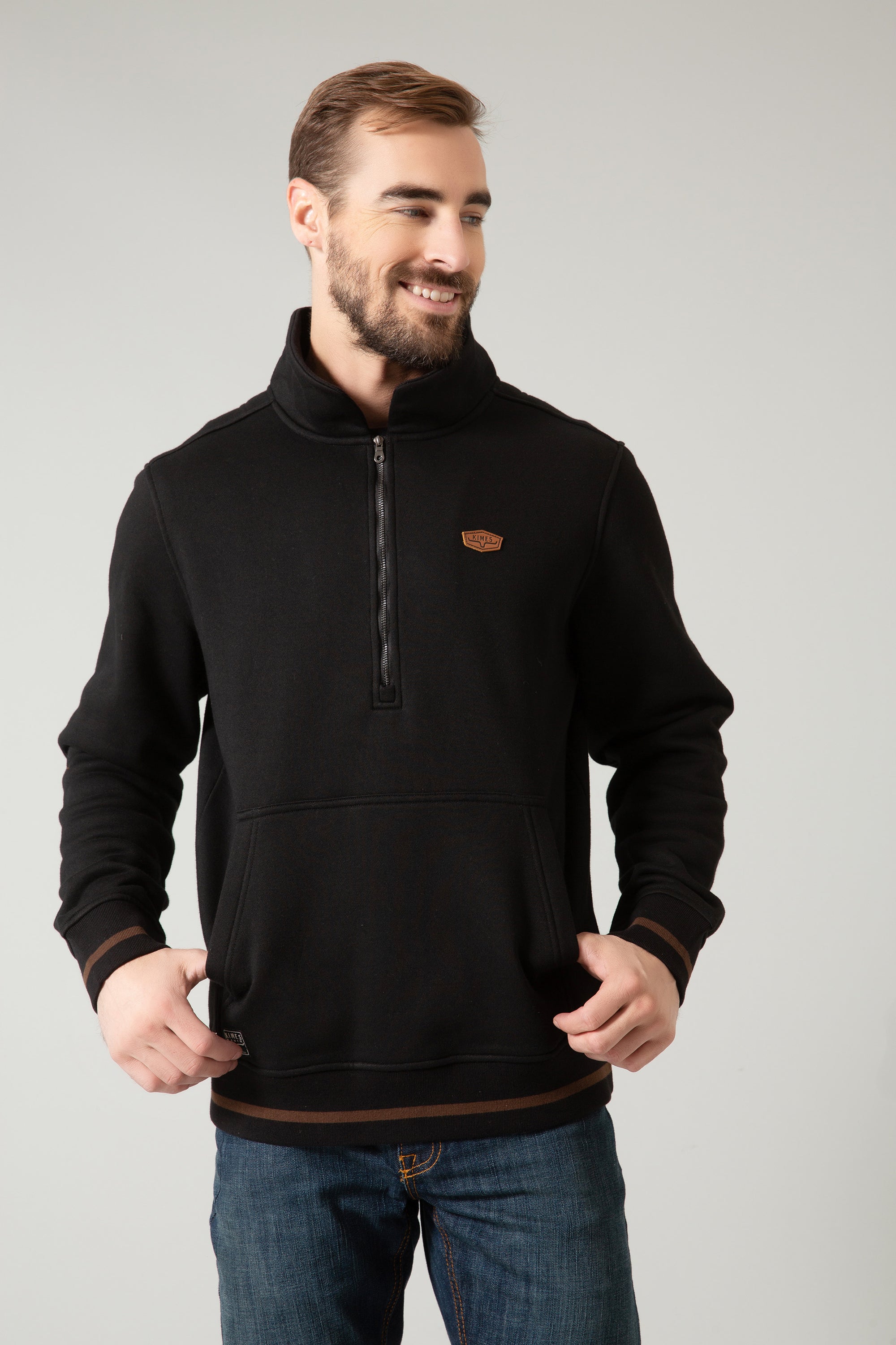 Boxer Quarter Zip Hoodie- Black- 
