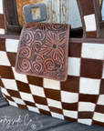 The Homestead Cowhide Checkered Tote Carryall: Black