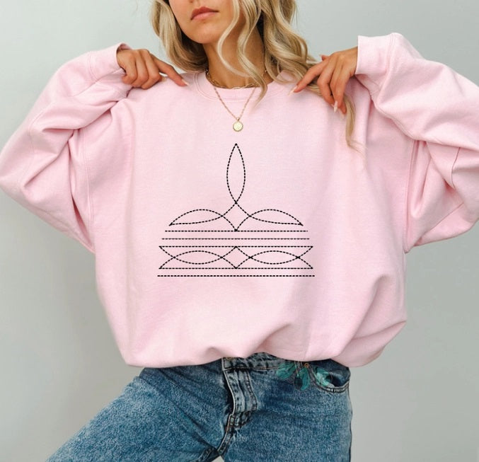 Boot Stitch - Crew Sweatshirt- Pink - 