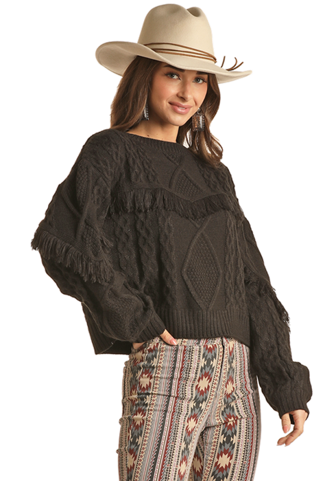 Fringe Cable Sweater- RRWT32R04R