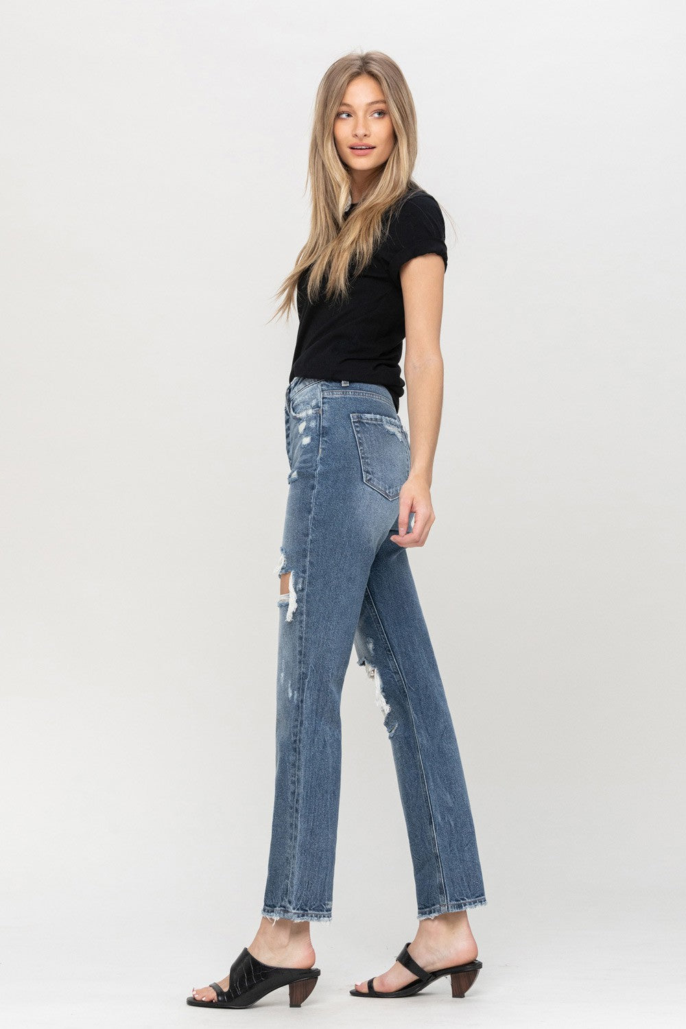 Super HiRise Hidden Button Distressed Straight 