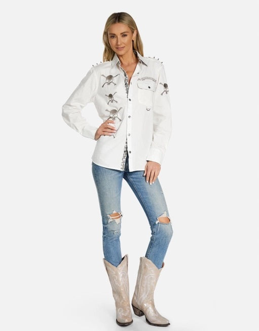 Torry Soul Skull Boyfriend Shirt- White- 