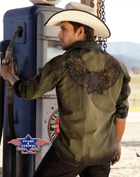 Dave - Olive Eagle Embroidered Shirt 
