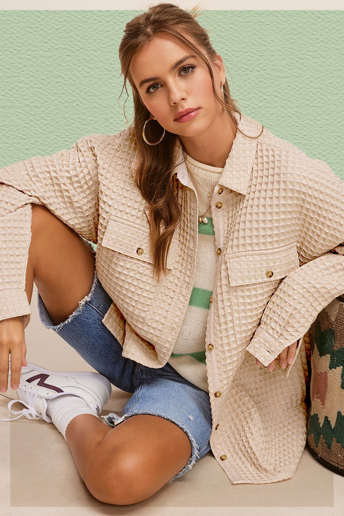 Stellar Waffle Shacket- Cream- 