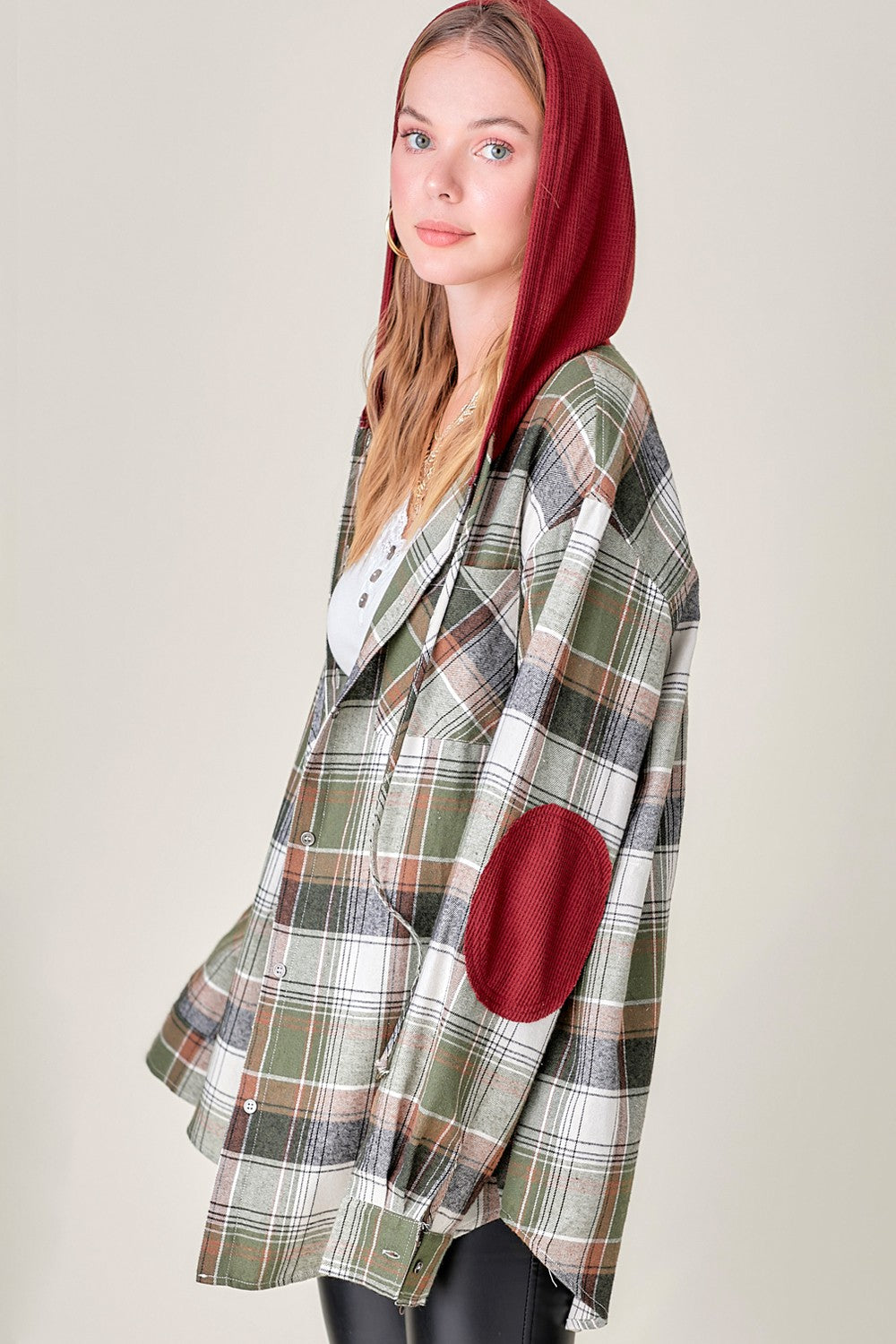Multi-Colored Plaid Shacket with Hood