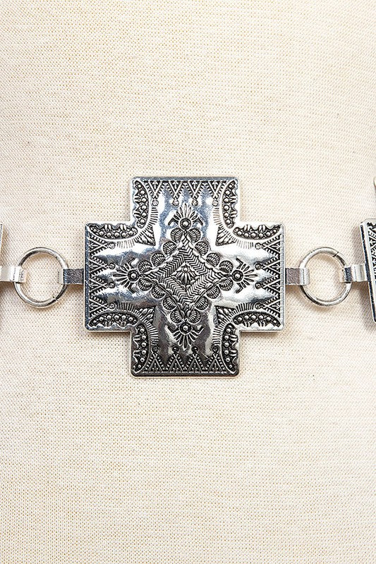 Etched Cross Concho Belt Silver