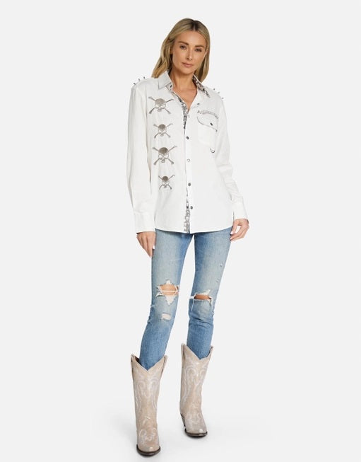 Torry Soul Skull Boyfriend Shirt- White- 