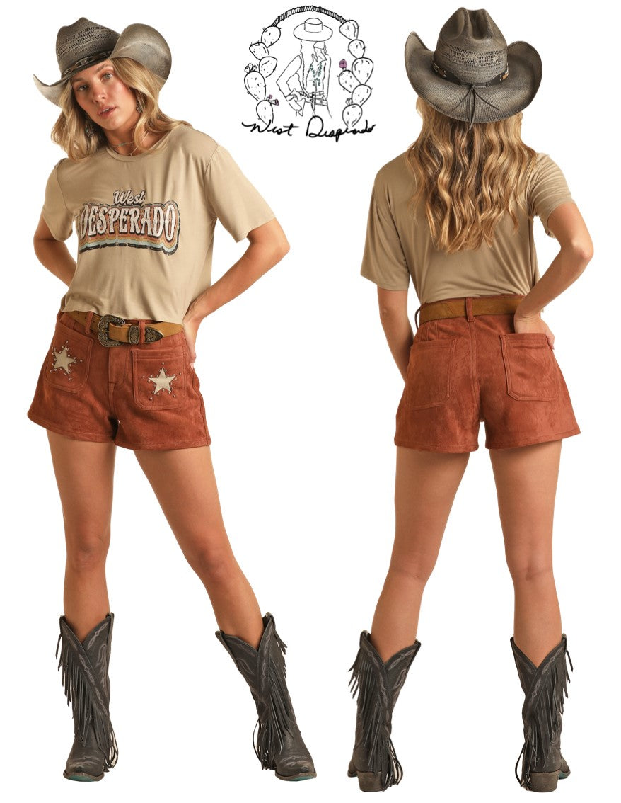 Brown Suede Star Shorts- BW68D03554- 