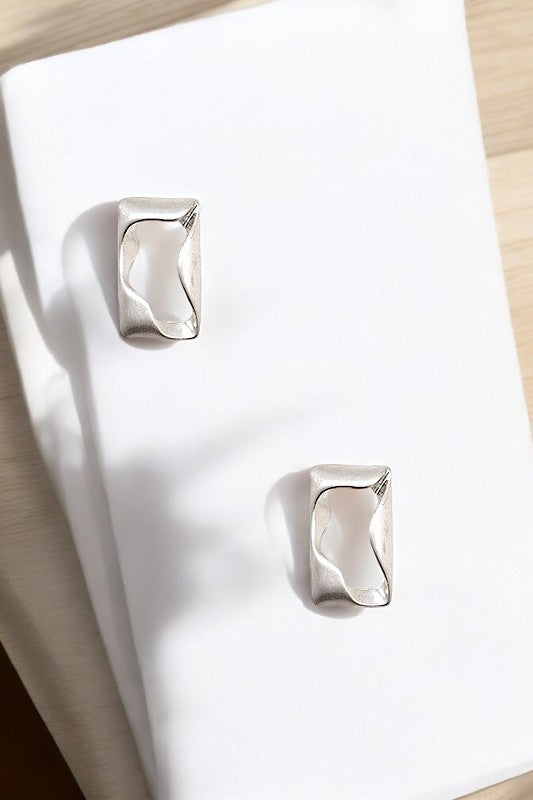 Post Earring - 188777-  Rectangle Silver-