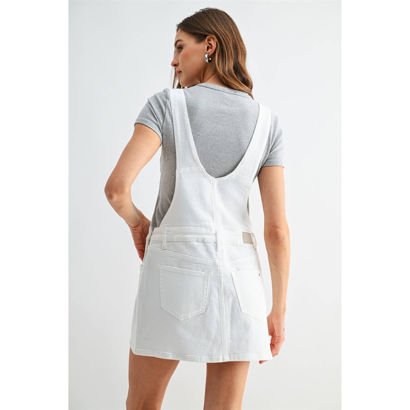 Denim Overall Mini Dress- White