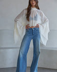 Billowy Bell Sleeve Sheer Top- Cream