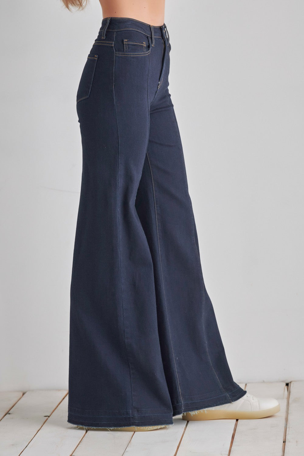 Front Seam Straight Wide Leg Denim- Dark Wash- PW505