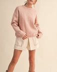 Contrast Scallop Sweater- Pink-