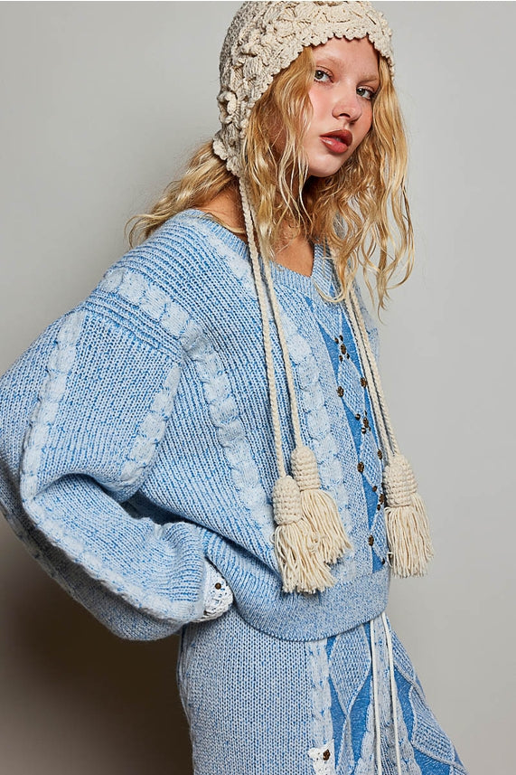 V-Neck Sweater- Blue-