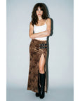 Suede Animal Print Maxi Skirt-