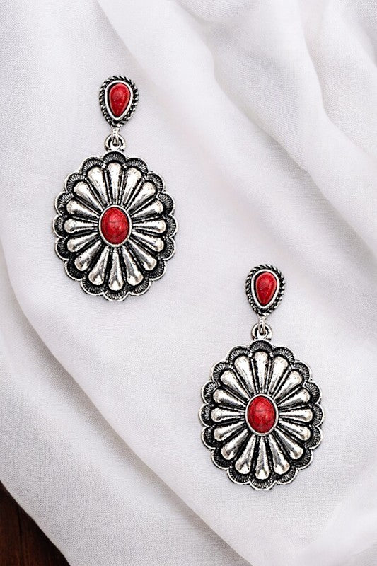 Drop Earring- 188461- Silver/Red