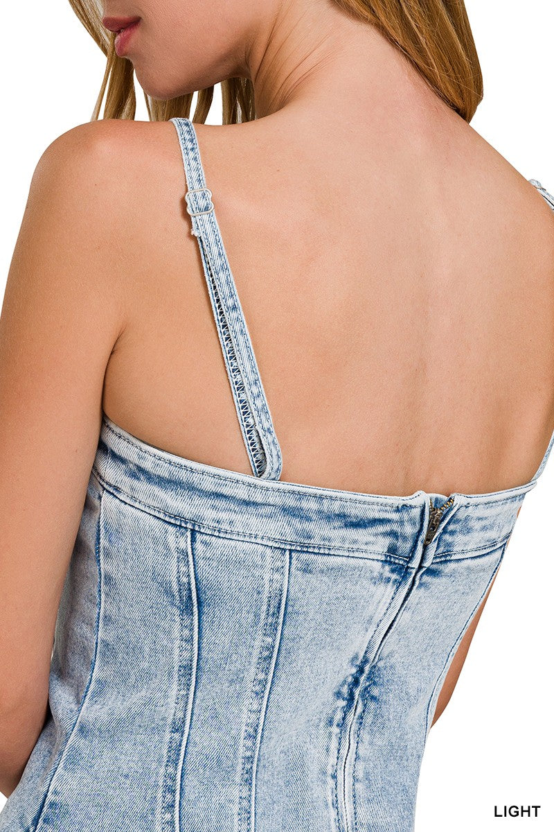 Light Wash Denim Cami Dress with Pockets- DTS-1930A5