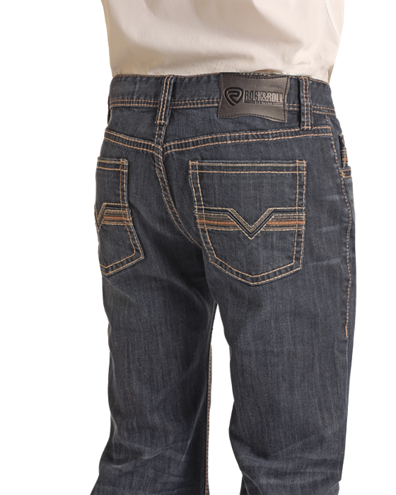 Leather V Embroidery Pistol Straight 