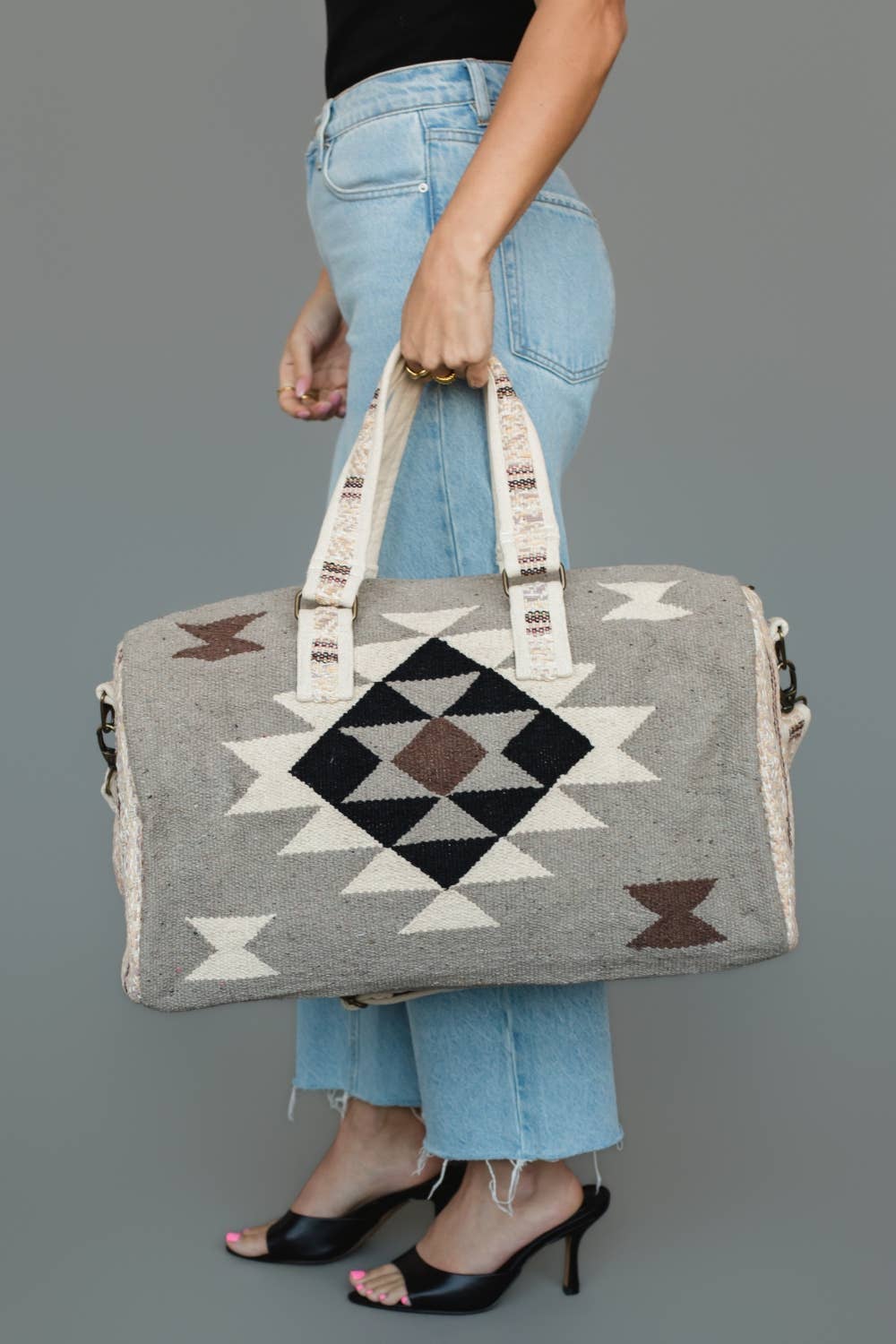 Taupe, Cream, Brown &amp; Black Western Duffel