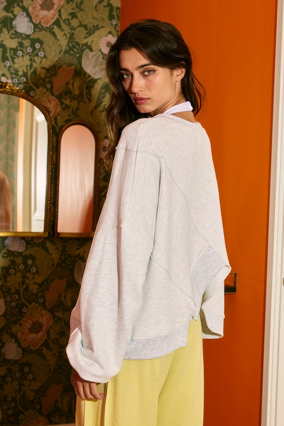 Asymmetric Hem Terry Top- Ash Grey-