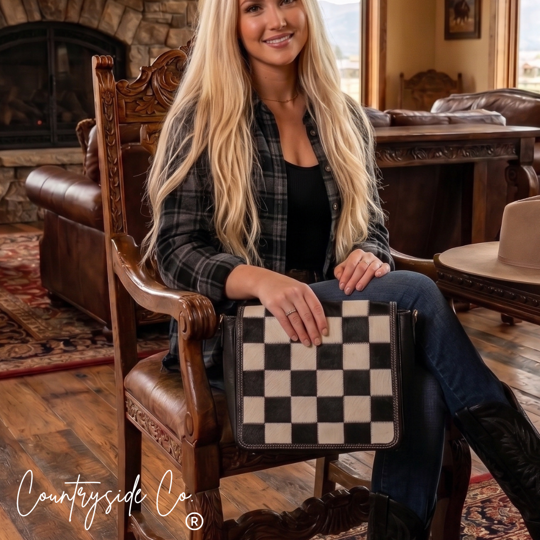 Bandera Nights Checkered Cowhide Purse