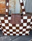 The Homestead Cowhide Checkered Tote Carryall: Black