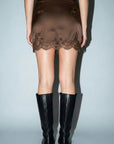 Satin Lace Trim Skirt- Black