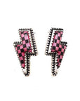 CHECKER THUNDER BOLT STUD EARRINGS: White