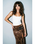 Suede Animal Print Maxi Skirt-
