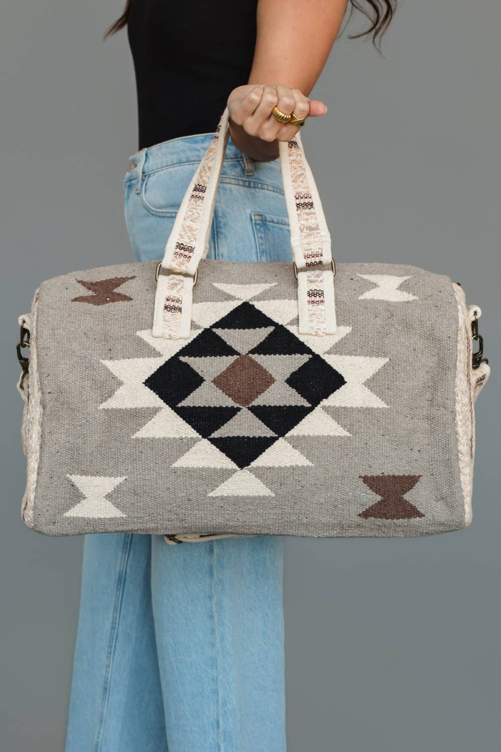 Taupe, Cream, Brown &amp; Black Western Duffel