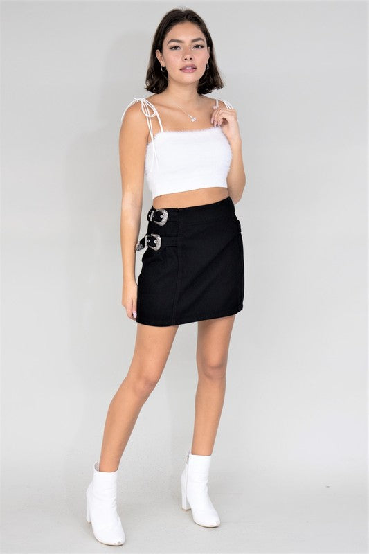 Western Vibe Denim Skirt with Buckles