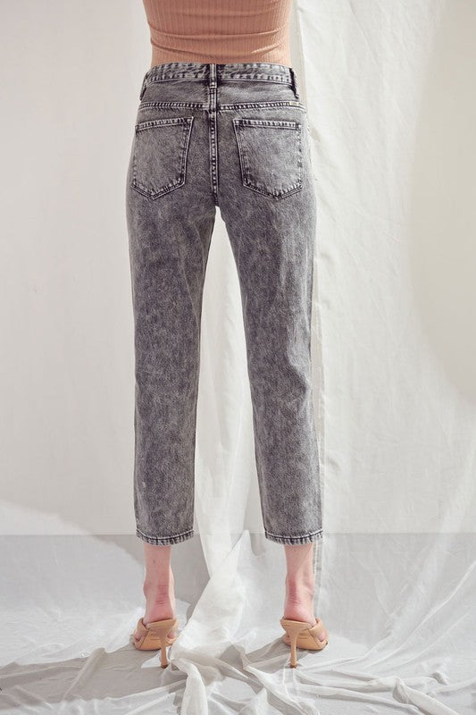 Acid Wash Black High Rise Slim Straight 
