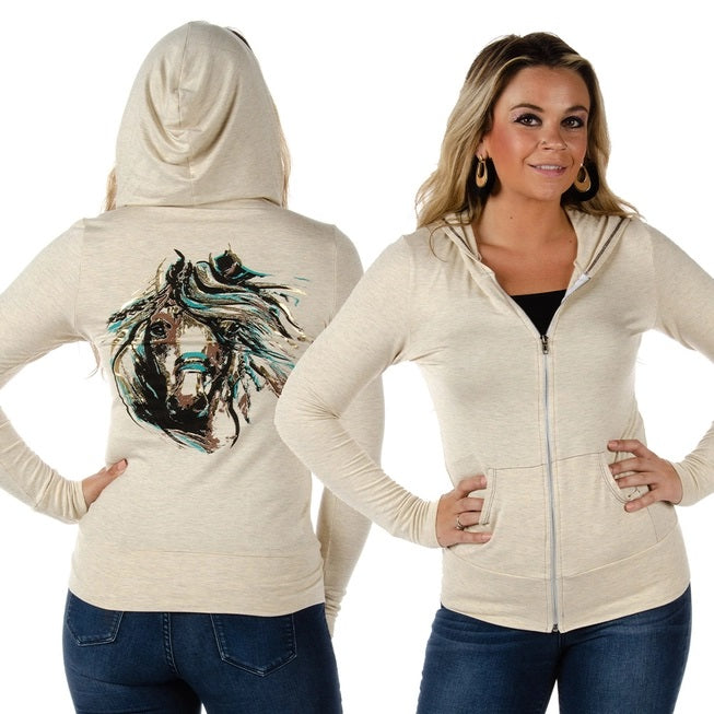 Zip-Up Hoodie- Oat- Horse- 