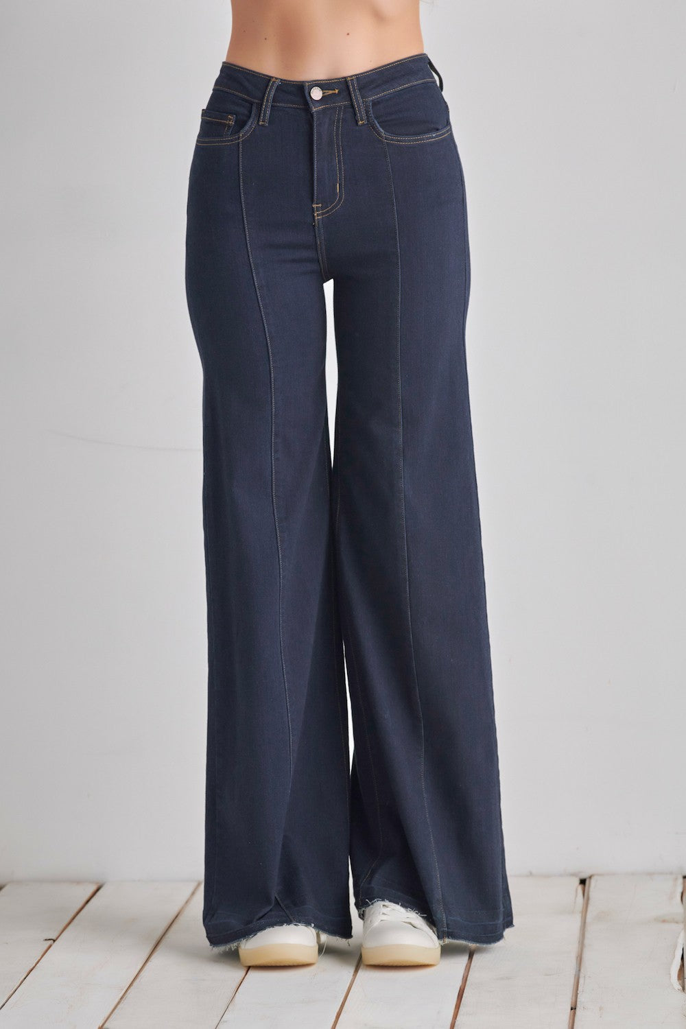 Front Seam Straight Wide Leg Denim- Dark Wash- PW505