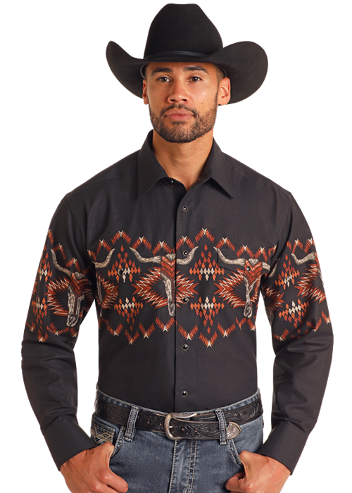Borders Snap Long Sleeve- SMN2S06048- Skull Black- 