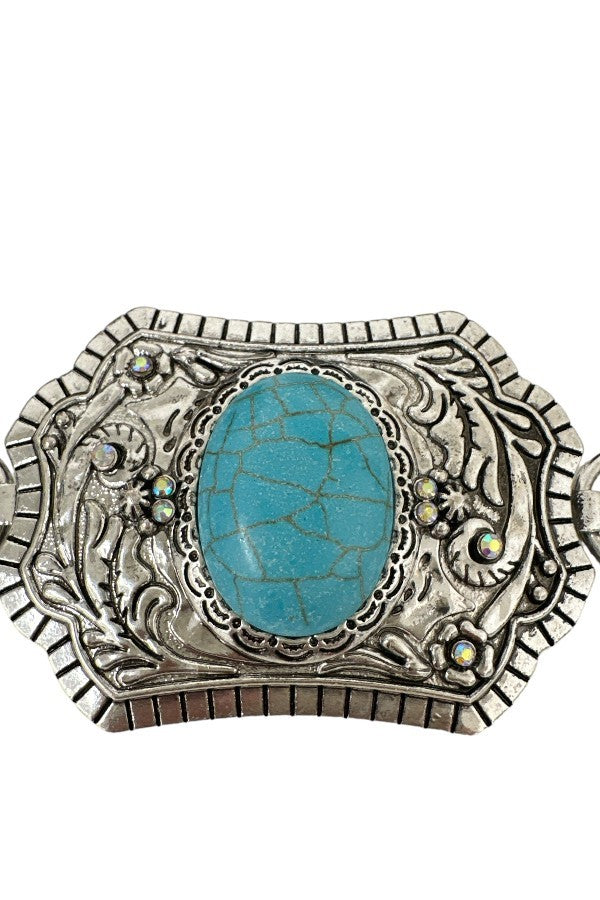 Rectangle Concho Belt with Crystal Accents- Silver/Turquoise- 42in-