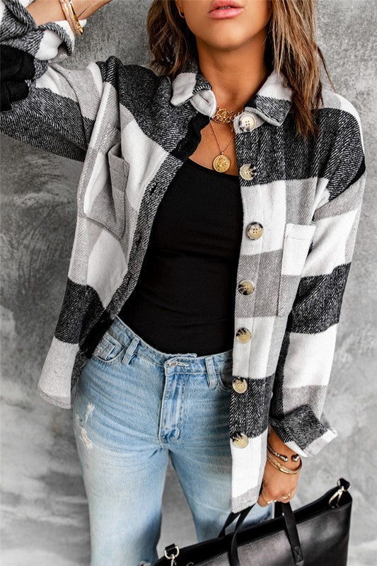 Fleece Flannel Shacket with Tan Buttons 