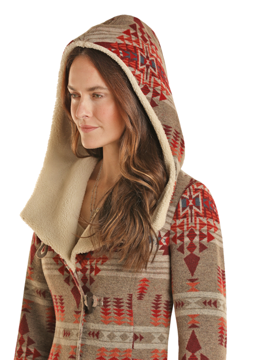 Long Aztec Sherpa Lined Wool Coat