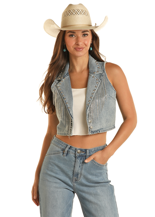 Denim Fringe Vest- BW98D03548-