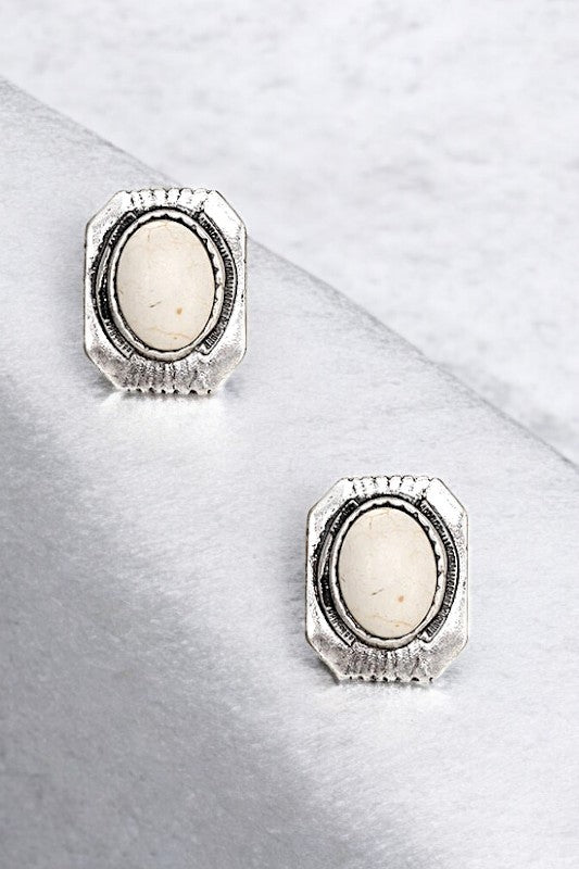 Post Earring- 194885- Silv/White