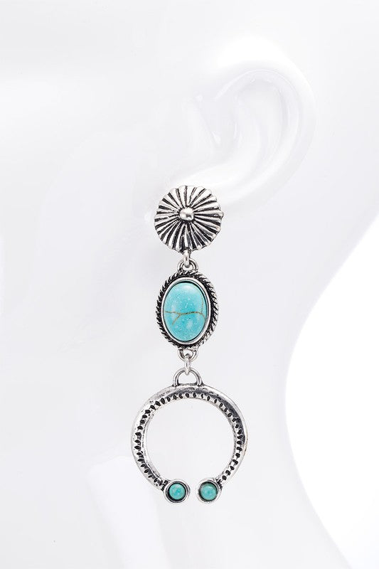 Squash Blossom Drop Earring in Silver with Turquoise