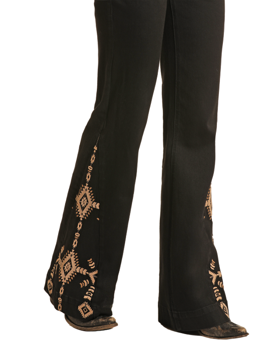 Aztec Embroidered Trouser- Black 