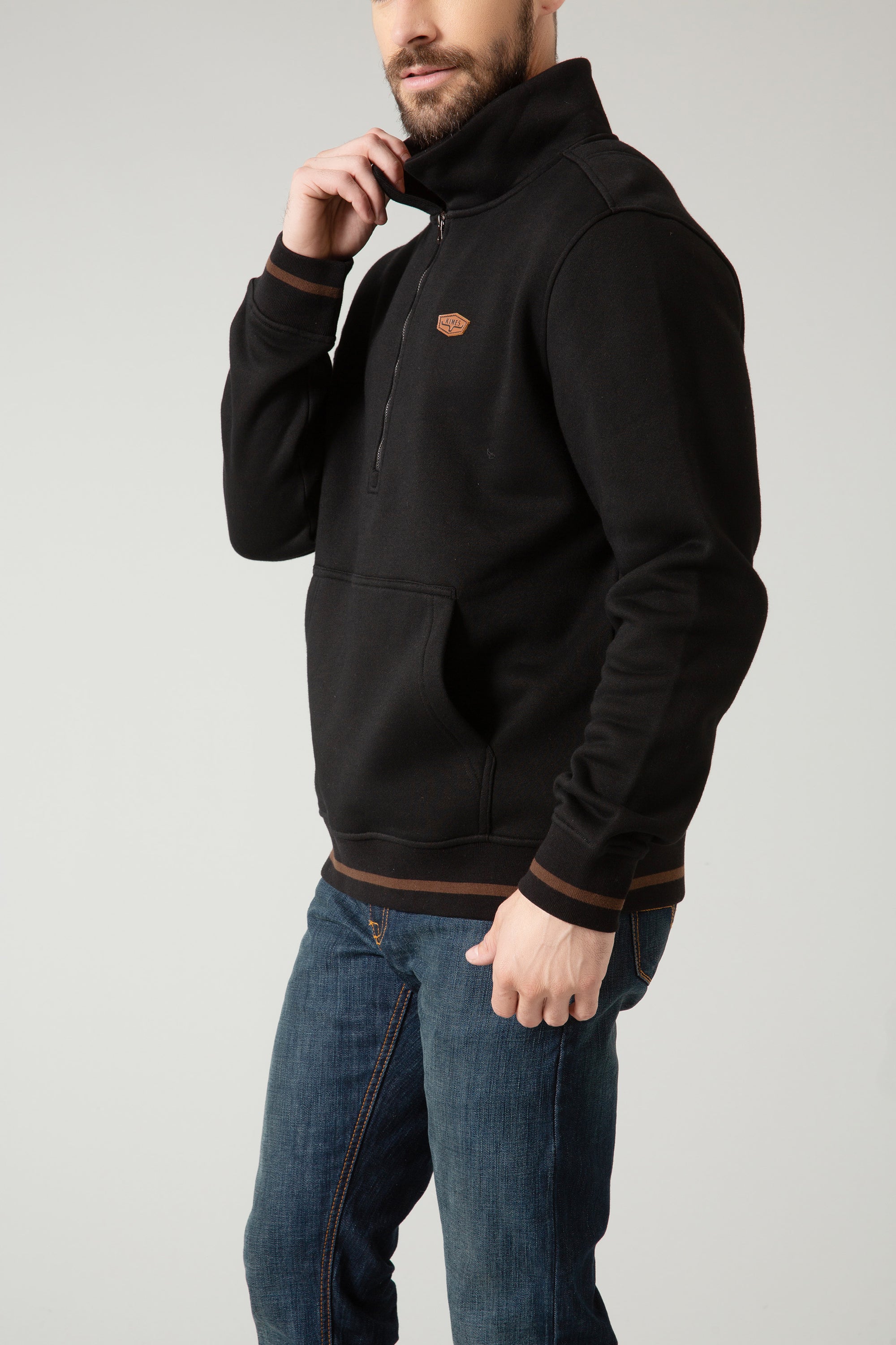 Boxer Quarter Zip Hoodie- Black- 